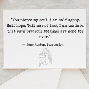 Romantic Card for Boyfriend or Girlfriend | Greeting Card | Love Card | Book Quote | Jane Austen | Valentines Day | Anniversary