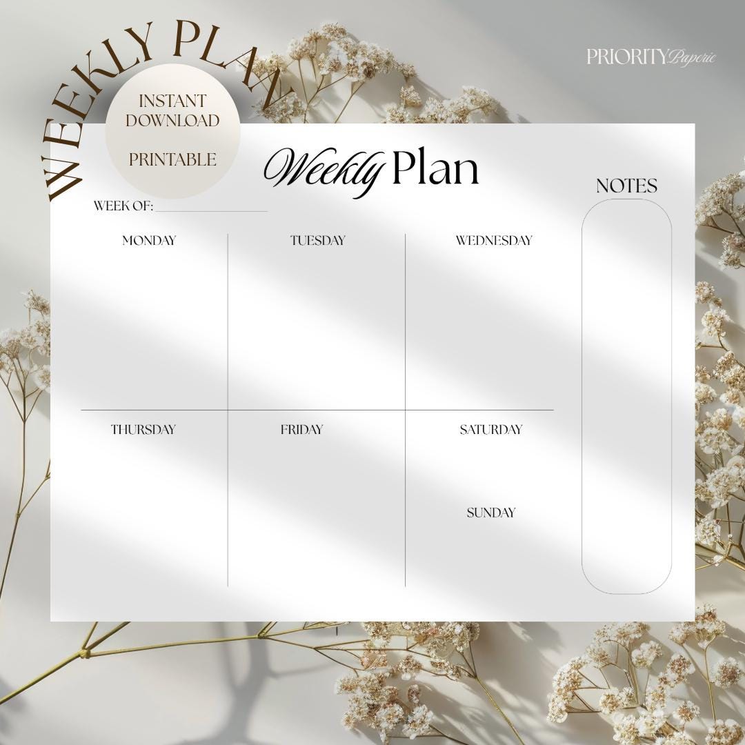 Weekly Planner Template | Digital Download Printable | Organized Agenda ...