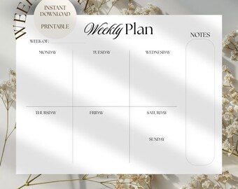Weekly Planner Template | Digital Download Printable | Organized Agenda | Minimal Weekly Plan | Instant PDF | To Do List | Week at a Glance