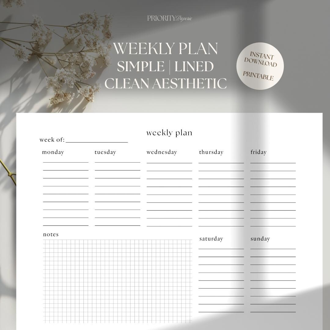 Minimalist Weekly Plan Template | Printable Digital Download | Week ...