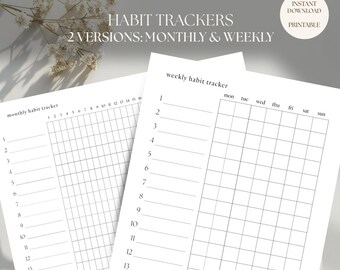 Tracker delle abitudini settimanali e mensili - Download digitale minimalista, PDF stampabile per la definizione degli obiettivi, produttività, semplice, pianificatore, definizione degli obiettivi