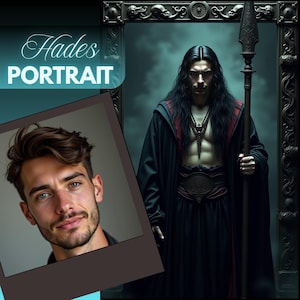 Retrato personalizado de Hades, retrato personalizado de dios griego a partir de una foto, intercambio de rostros único, regalo para él