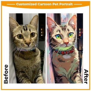 Anime style Cartoon Pet Portrait | Custom Cartoon Pet Portrait | Cat & Dog Portrait From Photo | Pet Cartoon Style | Custom Cat Gift Kawaii
