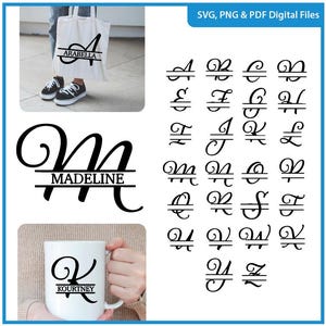 Letras divididas A-Z SVG, Monograma, Casamento, Alfabeto, Carta, Pacote, Fonte, Cricut, Arquivo, Silhueta, Nome, DIY, Download instantâneo