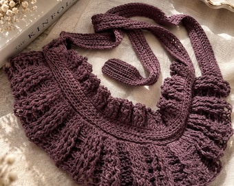 Handmade Crochet Dusty Plum Bamboo Scarf Bib, Ruffled Neck Warmer (One Size)