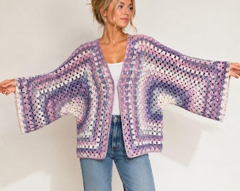 Cárdigan de crochet extragrande para mujer