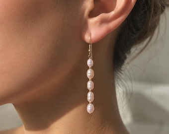 Freshwater Pearl Bridal Earrings, Gold Plated 925 Sterling Silver Hooks, Wedding Earrings for Bride, Bridesmaid Jewelry, Pearl Drop Earrings