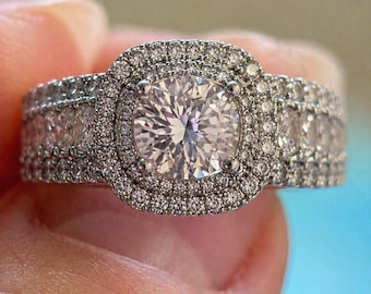 Promise Ring, Engagement Ring, 925 Sterling Silver Ring, Cubic Zirconia Ring, Gold Plated Silver, Halo Ring, Anniversary Gift for Her