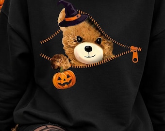 Halloween Teddy Bear Png Svg, Witch Hat Zipper Pumpkin Shirt, Spooky tshirt, Trending Png, Cute Bear Graphic, Digital Download
