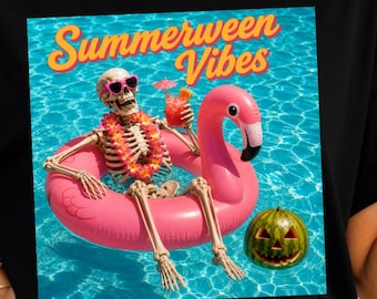 Skeleton Shirt PNG, Summerween Vibes Skeleton on a Pool Tshirt, Halloween Sublimation Graphics, DTF Transfer, Digital Download