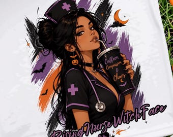 Resting Nurse Witch Face Png, Glam Halloween Nurse Caffeine Compassion Chaos Shirt, Halloween Nurse Png Sublimation, Digital Download