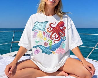 Ocean Animals Shirt Png, Sea Creatures Collage Trending Png, Coastal Sublimation Design, Marine Life Svg, Beach Women, Digital Download