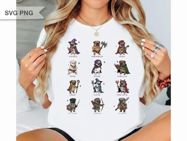 Rpg Pug Dungeon Pugs RPG Classes SVG PNG | Funny Dnd Pug Wizard Barbarian Bard ...