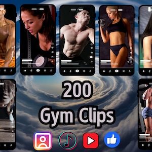 200 hoogwaardige sportschoolhaspels digitale download | Fitnessvideopakket voor makers van sociale media-inhoud