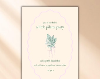 INVITACIÓN Fiesta de Pilates Invitación elegante para clase de Pilates Plantilla digital editable para imprimir al instante