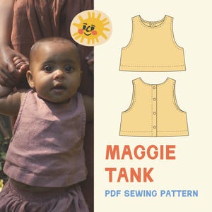 Red Creek Kids | Maggie Tank | Button up back | Sleeveless | Cropped Tank | PDF Sewing Pattern | 1 - 12 yr | Beginner Friendly Sewing