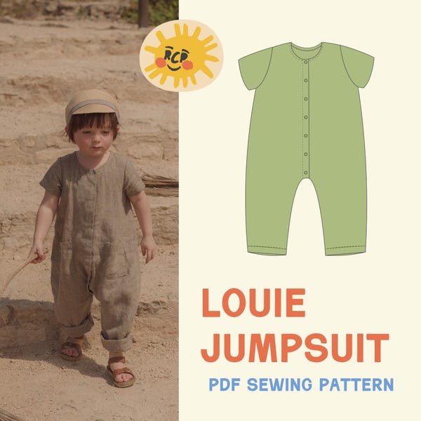 Red Creek Kids | Louie Jumpsuit | Short Sleeve Jumpsuit | Harem Style | PDF Sewing Pattern | 3 mos - 10 YR | Adventurous Beginner