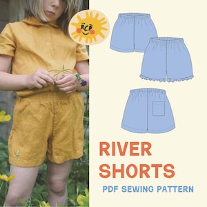 Red Creek Kids | River Shorts | Elastic Waist | Pull-on Style | Ruffle Hem | PDF Sewing Pattern | 1 - 12 yr | Beginner Friendly Sewing