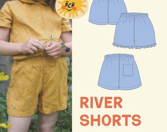 Red Creek Kids | River Shorts | Elastic Waist | Pull-on Style | Ruffle Hem | PDF Sewing Pattern | 1 - 12 yr | Beginner Friendly Sewing