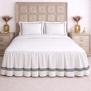 600 Thread Count  EGYPTIAN COTTON  Cotton Sateen Bed Skirt with Pleated Embroidery