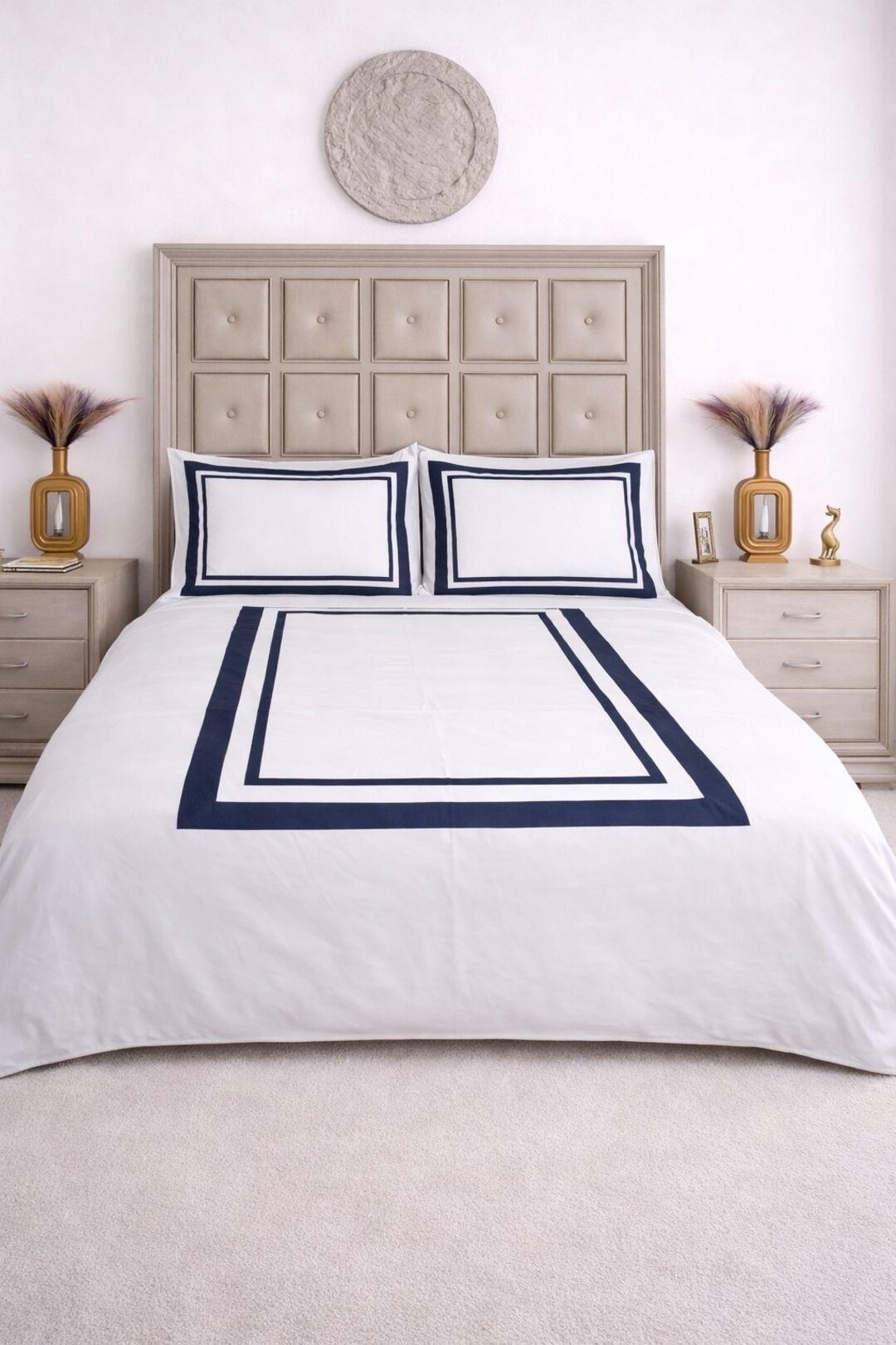 600 Thread Count Egyptian Cotton Duvet Cover Set - Sateen Border Frame ...