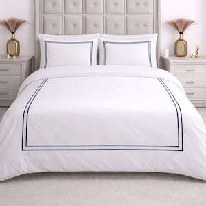 Double embroidery sheet set 600 Thread Count White 100% cotton Sateen