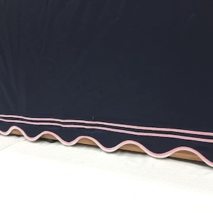 Navy Blue 400 Thread Count Cotton Sateen Scalloped and Double Border embroidery Bed Skirt Three Sided Coverage with Platform