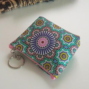 Moroccan Zellige Print Coin Purse | Zippered Pouch | Tile Design Wallet moroccan handmade,Keychain Wallet