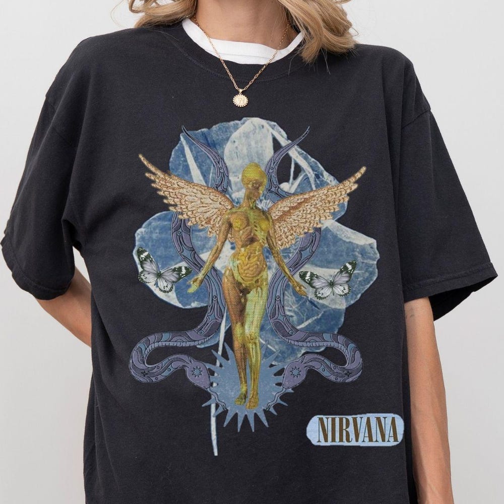 Nirvana In Utero Shirt, Vintage Grunge Band Tee, 90S Rock Graphic T-Shirt, Angel Artwork Unisex Oversized Tee, Goth Aesthetic Gift Trendy Fashion
