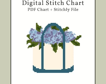 Hydrangea Tote | Needlepoint Stitch Chart, PDF and Stitchly