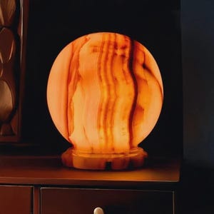 Handmade Onyx Sphere Lamp | 6-Inch Natural Marble Stone Night Light | Unique Home Decor | Modern Minimalist Design | Elegant Table Lamp
