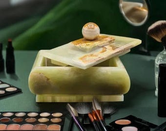 Handgemaakte onyx sieradendoos: elegante inlegsteen, luxe opberger (12 x 10 x 06 cm)