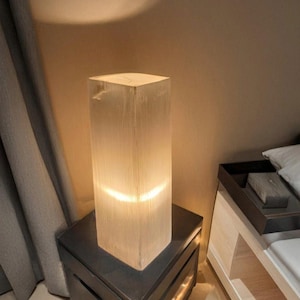 Selenite Crystal Cube Lamp - Natural Healing Light, Energy Cleansing, Crystal Decor, Home & Office Decor, Meditation ,Spiritual Lamp