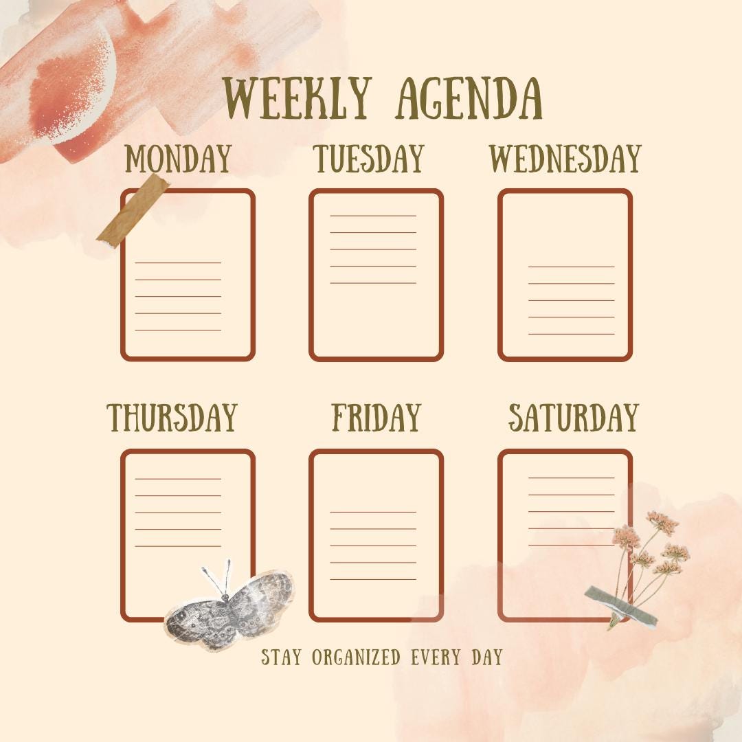 Weekly Agenda Planner Template - Printable Minimalist Design for Daily ...
