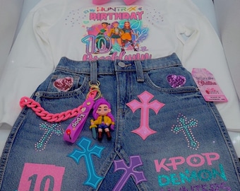 Conjunto de falda vaquera personalizada y atuendo de cumpleaños de Demon Hunters de Kpop