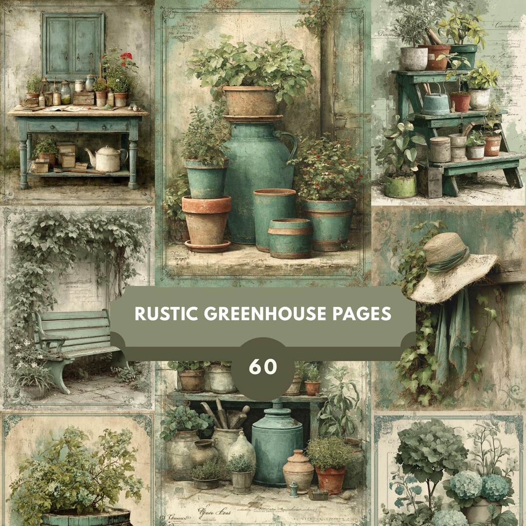 Rustic Greenhouse Junk Journal Kit, 60 Vintage Garden Digital Papers ...