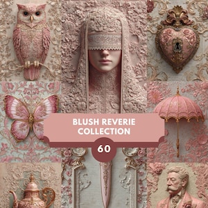 Blush Reverie Junk Journal Kit, pink, baroque, digital paper, vintage, rose scrapbooking paper, romantic collage sheets, scrapbook pages
