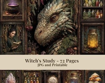 Witch's Study Junk Journal Kit, Grimoire & Book of Shadows Pages, Dark Academia, Fantasy Scrapbook