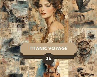 Titanic Voyage Digital Paper Pack: Vintage Edwardian Scrapbook Ephemera (Digital Download)