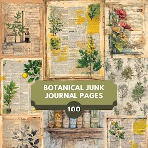 100 botanische ongewenste dagboekpagina's - vintage efemere afdrukbare kit, antiek botanisch plakboekpapier, digitale download voor Art Journaling