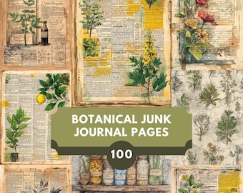 100 Botanical Junk Journal Pages - Vintage Ephemera Printable Kit, Antique Botanical Scrapbook Paper, Digital Download for Art Journaling