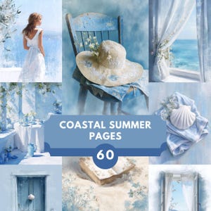 Küsten Sommer Junk Journal Seiten für Scrapbooking Collage DIY Handarbeit, 60 ausdruckbare digitale Papiere