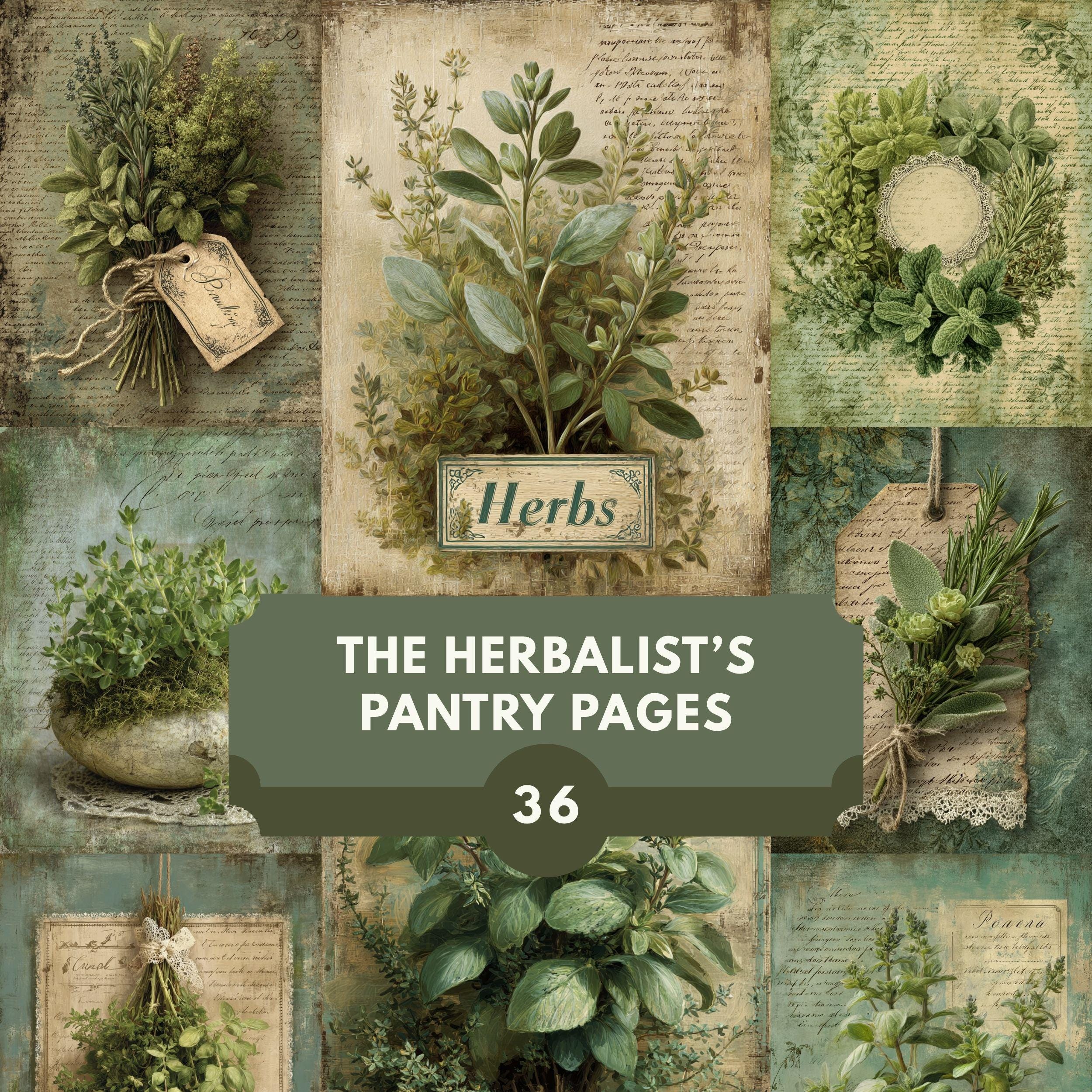 Herbalist’s Pantry Junk Journal Pages, printable, vintage, herb, ephemera, botanical, apothecary, scrapbook Paper, cottagecore, digital