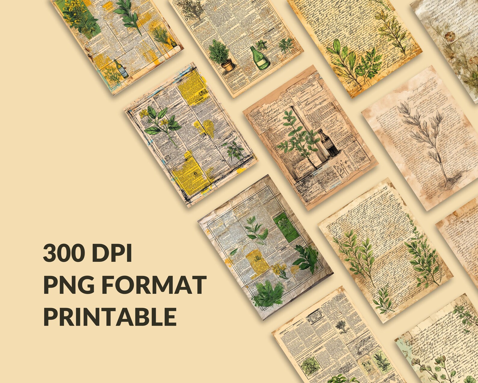 100 Botanical Junk Journal Pages - Vintage Ephemera Printable Kit ...