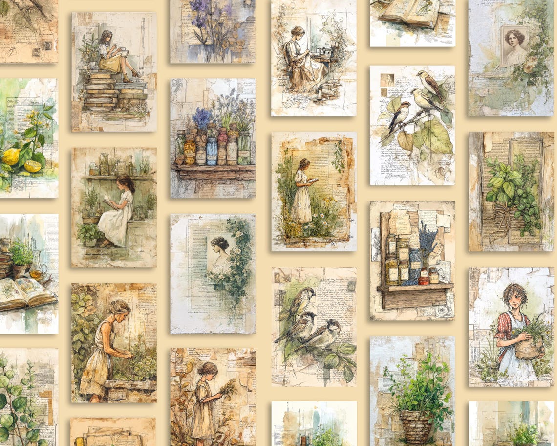 100 Botanical Junk Journal Pages - Vintage Ephemera Printable Kit ...