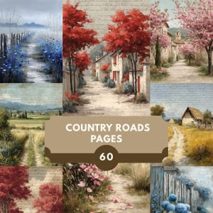 Kit imprimible de diario basura campestre: 60 páginas efímeras de paisajes rurales, papel de scrapbooking campestre estilo cottagecore - Country Roads