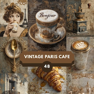 Vintage Paris Cafe Digital Paper Pack: French Ephemera for Junk Journals (Instant Download)