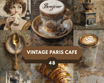 Vintage Paris Cafe Digital Paper Pack: French Ephemera for Junk Journals (Instant Download)