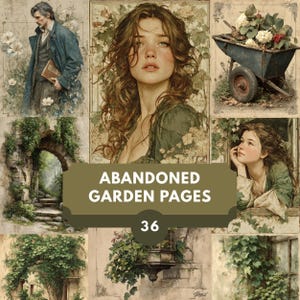 Páginas de diario de basura de jardín abandonado: 36 efímeras de jardín vintage imprimibles, paquete de papel floral rústico, descarga digital para scrapbooking