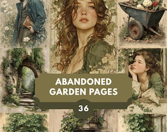 Abandoned Garden Junk Journal Pages, printable, vintage, garden, ephemera, rustic, digital paper, scrapbooking, junk journal, ephemera pages